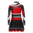 thumbnail image 3 of TiaoBug Cheerleading Outfits for Kids Girls Long Sleeve Mock Neck Rhinestones Cheer Top with Mini Skirt Set Red 12, 3 of 6