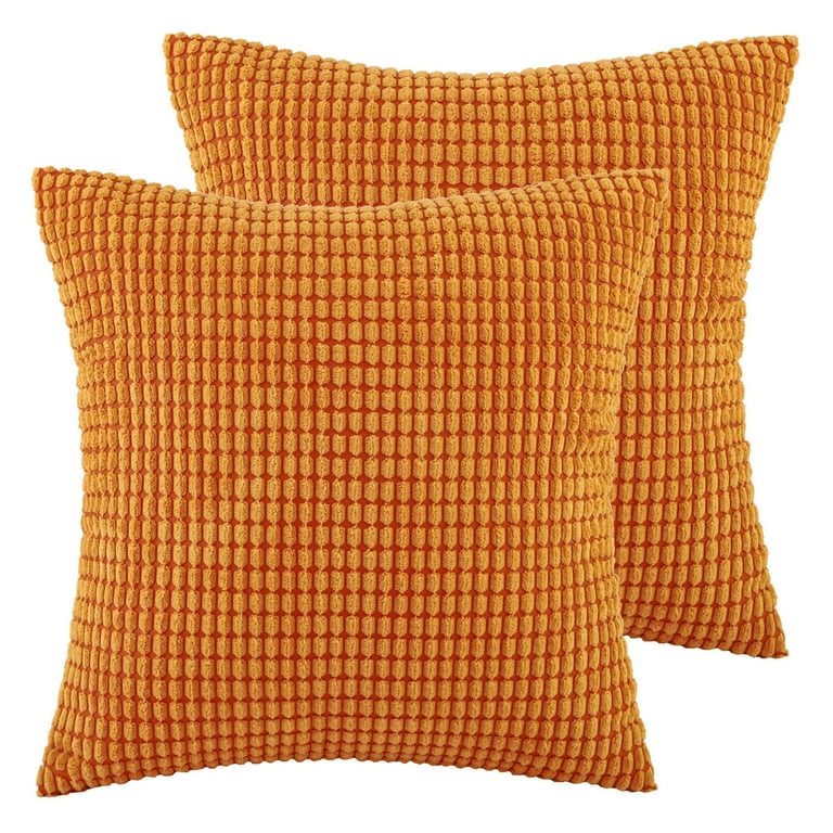 Soft Corduroy Corn Striped Velvet Series Decorative Throw Pillow, 18 x 18,  Orange, 2 Pack 