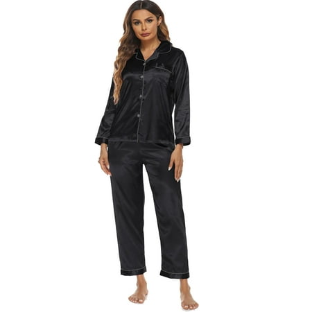 

Elowel Silk Satin Pajama Set for Women - Button Down Sleepwear Pajamas for Girls - Full Sleeve Satin Pajamas Women Loungewear