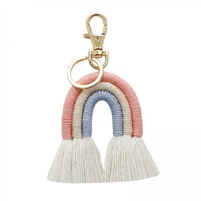 2 llaveros de arcoíris con borlas y macramé, llavero para bolso, dije rosa 4 piezas