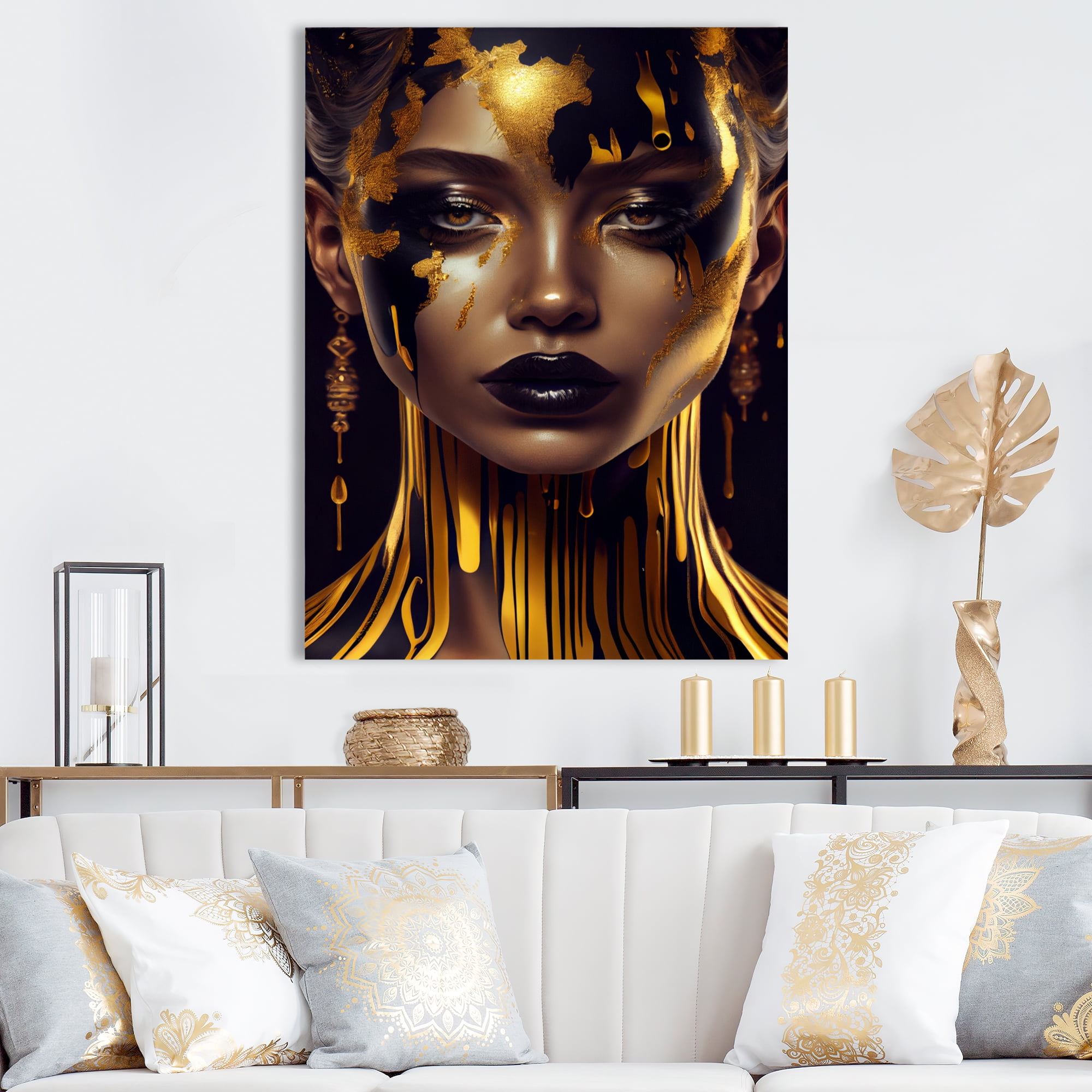 Designart Sensual Liquid Gold Woman V Canvas Wall Art