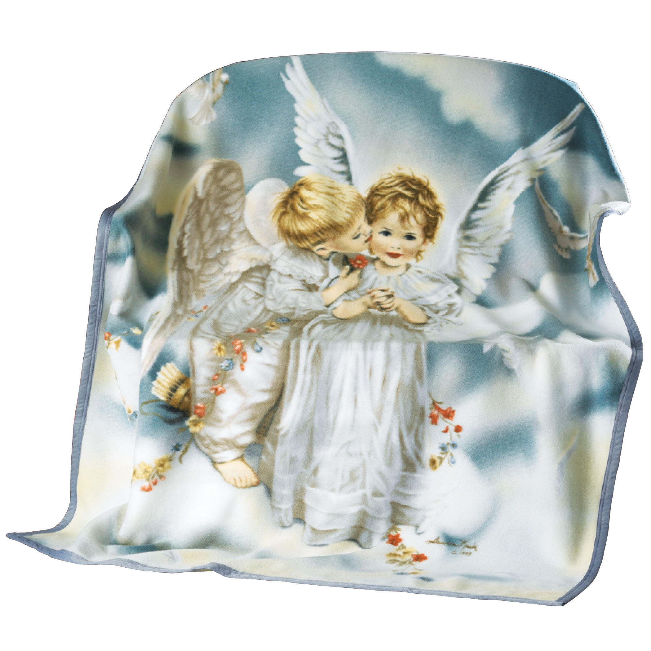 Collections Etc Sandra Kuck Kissing Angel Fleece Throw Blanket Standard Walmart Com Walmart Com