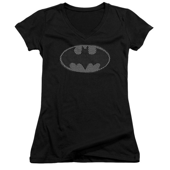 Batman Chainmail Shield Junior Women's T-Shirt V-Neck Black