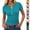 02# Turquoise, variant on Women's Stretchy Ribbed Knit Henley Neck Button Short Sleeve Slim Fit Daily Casual T Shirt Blouse, 02# Blue L