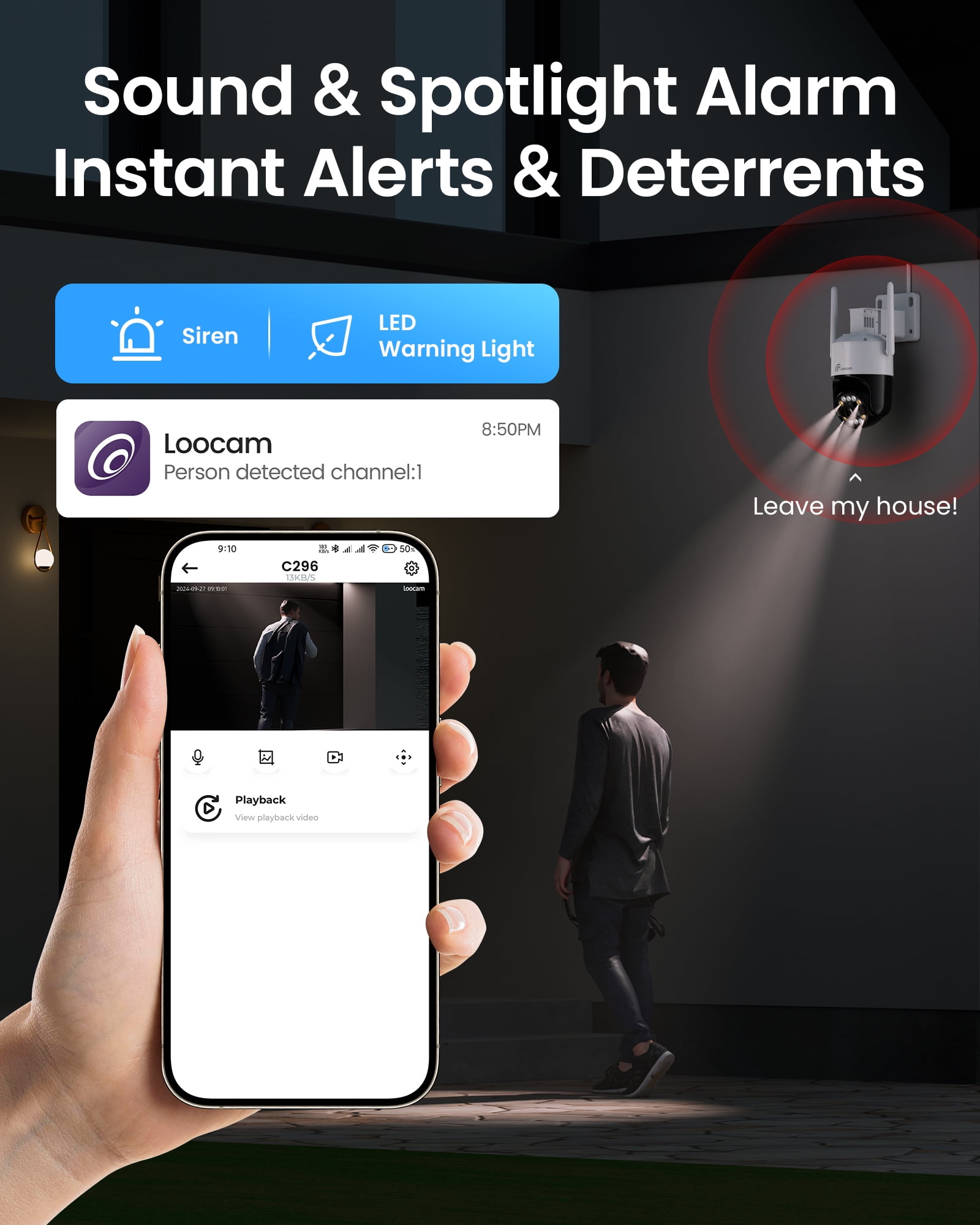 Loocam 4K 8 Channel Wi-Fi 6 Wireless Security Camera System 1TB HDD, 4pcs 8MP PT Spotlight Cameras, Color Night Vision, 2-Way Audio