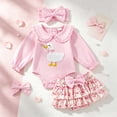 thumbnail image 4 of Faraee Newborn Baby Girl Cute Outfit 0 3 6 9 12 18 Months Duck Embroidery Long Sleeve Romper Floral Layered Skirt Set Infant Fall Clothes with Bow Headband,Pink, 4 of 5