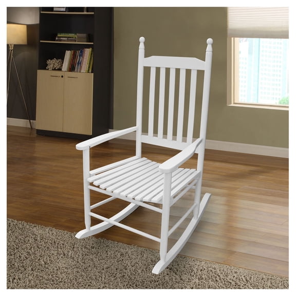 White Wooden Porch Rocker Chair - Outdoor Patio Rocking Chair - Solid Hardwood - Wide Seat & Armrests - Comfortable Balcony Furniture