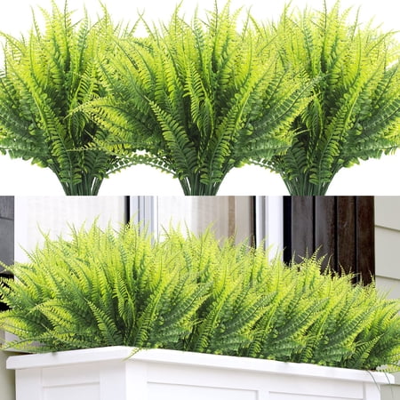 Viworld Artificial Plants  Fake Boston Fern Greenery Outdoor UV Resistant Plastic Plants for Indoor Outside Hanging Planter Home Porch Garden Decor (Green  8PCS)