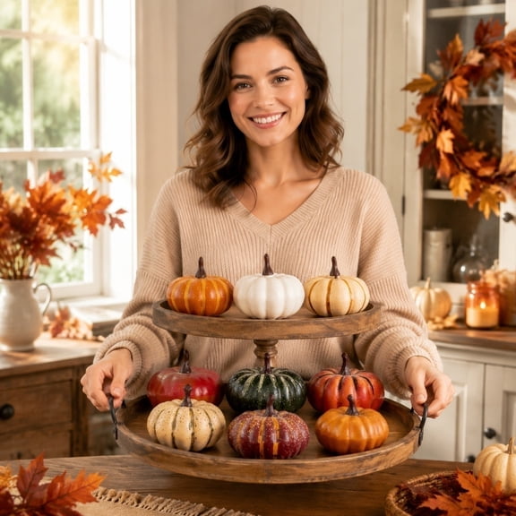 9 Pack Multi-Color Artificial Mini Fake Pumpkins Ornament,Harvest Fall Decorative Pumpkins,Halloween Tabletop Centerpieces,Home Mantel Party Decoration