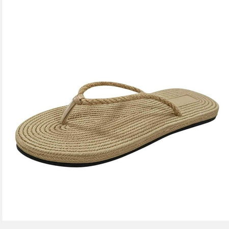 

nsendm Female Shoes Adult Barefoot Shoes Women Casual Beach Fflip Shoes Slippers Flat Straw Casual Linen Girls for Womens Shoes Casual Wide Width Beige 7