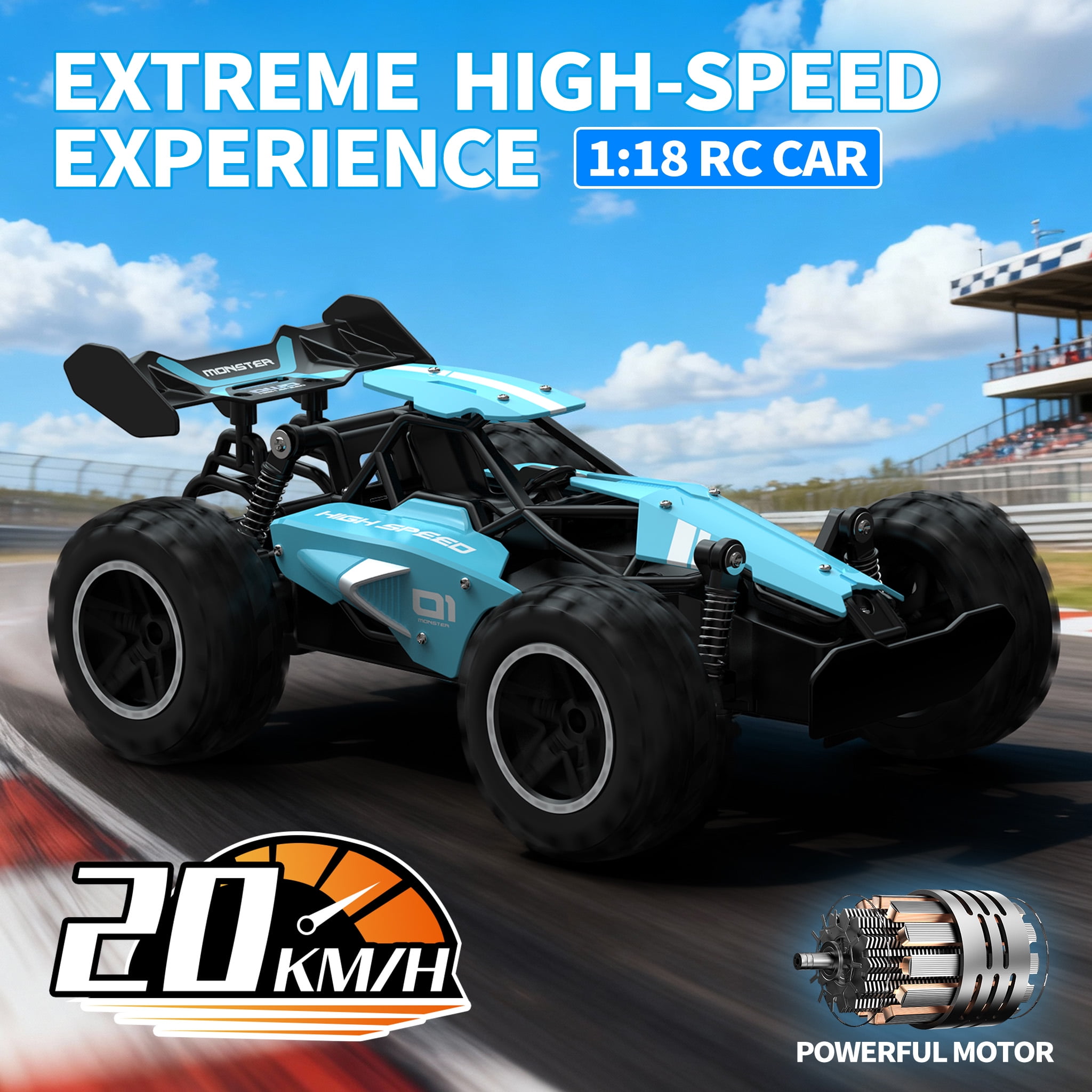 Kivdit Remote Control Car, 1:18 High Speed RC Cars, 20+ km/h Racing Car Toy for Boys & Girls Gifts for Kids