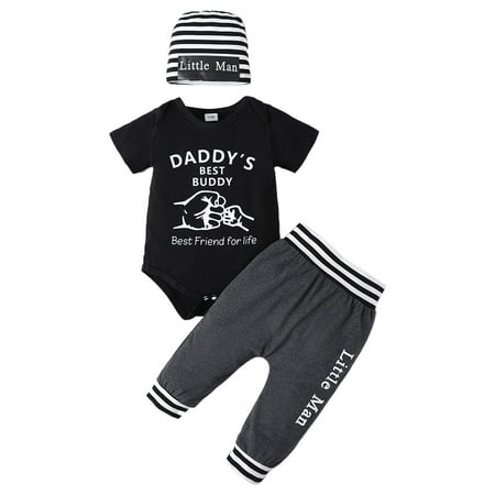 

ZRBYWB Summer Baby Boy Clothes Printing Suit Hat T Shirt Trousers Summer Clothing Suit Letter Printing