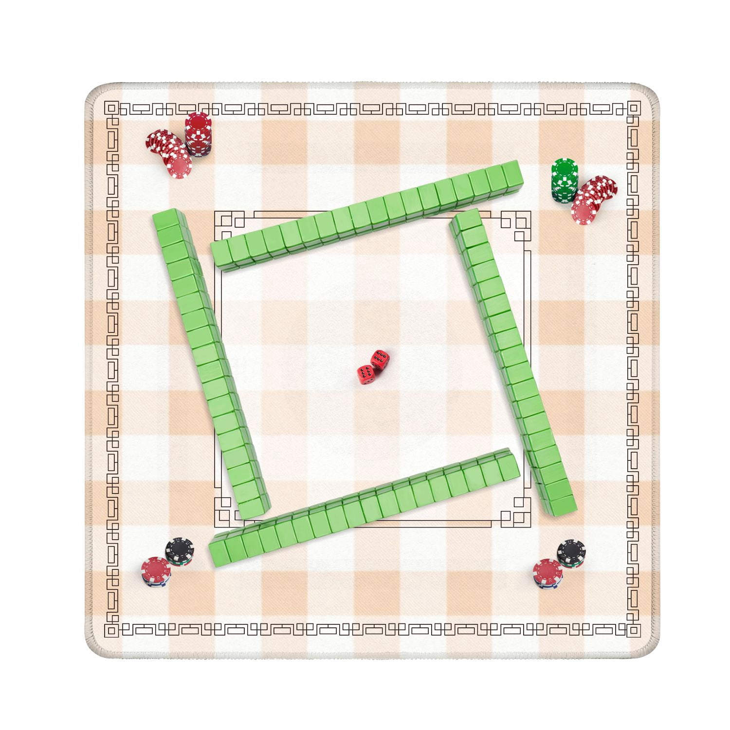 Mahjong Mat 31.5" x 31.5" Peach Gingham Checkered Soft Beige Squares Non-Slip Noise Reduction American Mahjong Tiles Table Cover for Dominoes Poker Card Board Games Gift