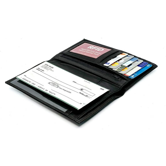 Genuine Leather Checkbook Cover ID Credit Card Long Wallet Holder