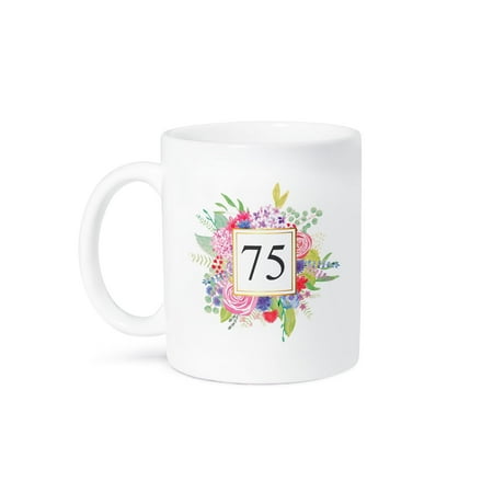 3drose, Floral Number 75 Celebrating 75 Years Old 75th Birthday or Anniversary, 11oz Mug