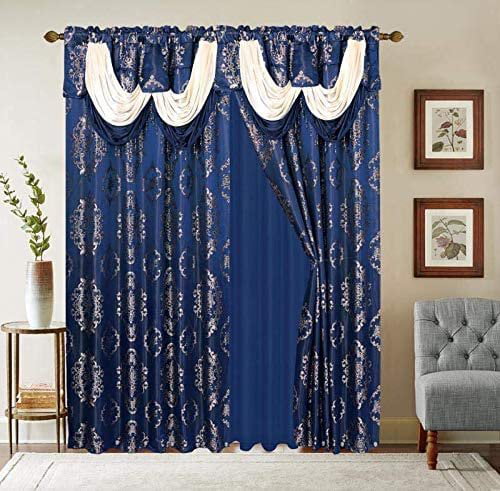 Sapphire Home Layla 55" x 63" Jacquard 2 Drape Panels Window Curtain w/ Valance 