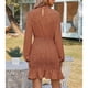 thumbnail image 3 of Vestido De Manga Larga Con Cuello Simulado, Vestido De Manga Larga Con Volantes Florales, Elegante Botón Trasero, Dobladillo Esponjoso, Moda Para Fiestas Diarias Y Vacaciones ANGGREK Otros, 3 of 6