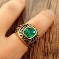 thumbnail image 4 of K-KED Men Women High School Ring Stainless Steel Green CZ Vintage Biker Punk Ring Gold-9, 4 of 6