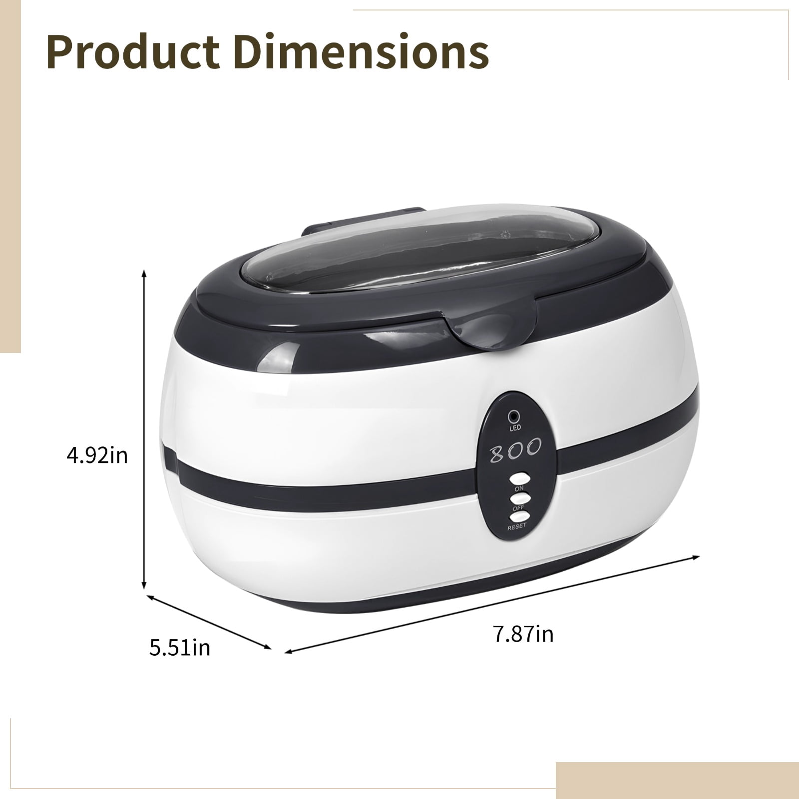VGT-800 Ultrasonic Cleaner, 236.2 in (600 ml) Capacity, for Jewelry, Glasses, Watches, and Dentures, 40kHz Frequency, Digital Display, Detachable Basket, ABS Housing, CE FCC ROHS Certified (US Rule)