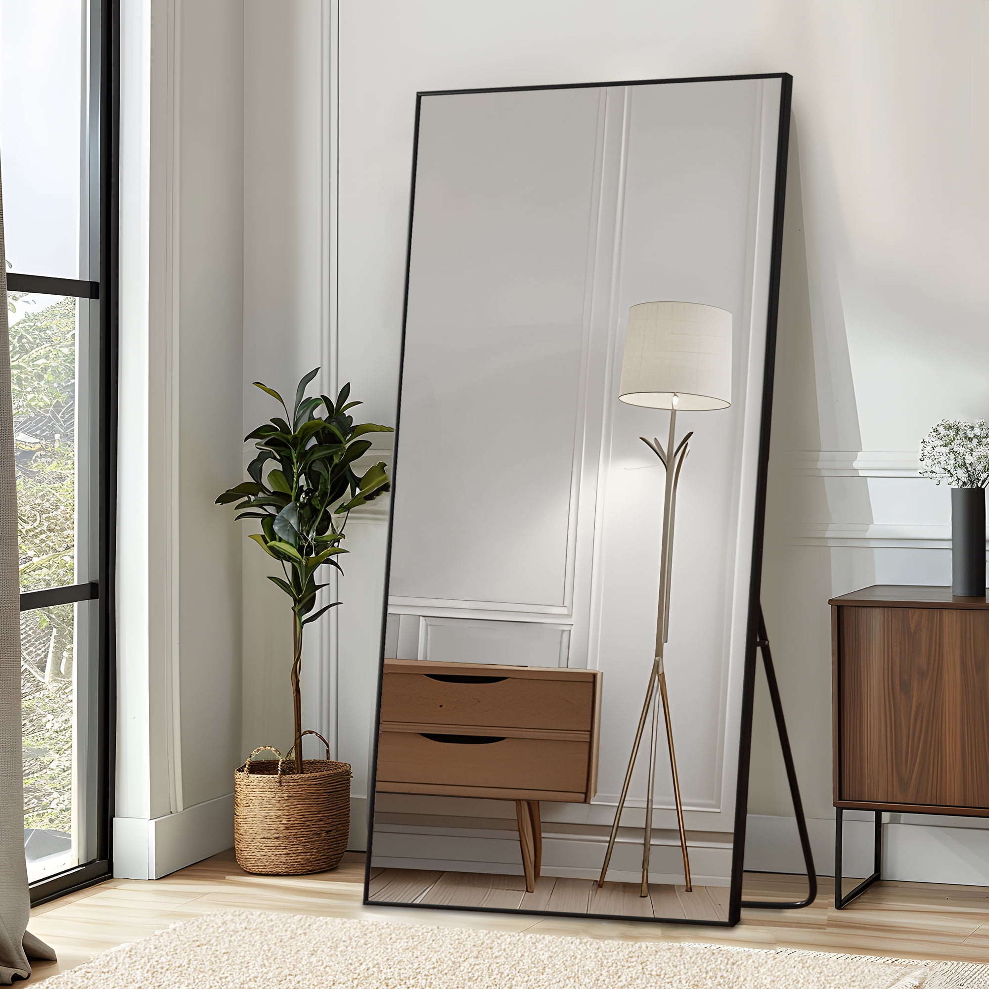 75x38 Oversized Rectangle Aluminum Alloy Frame Full Length Mirror Floor Mirror,Black
