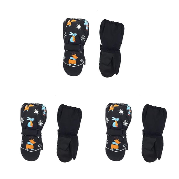 Wosthever 6 pares de manoplas para niños, guantes cálidos Unisex impermeables para invierno, regalos de dibujos animados, suministros de negro METRO 3Conjunto