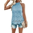 thumbnail image 2 of Women'S Tank Tops Hollow Out Lace Boho Blouse Eyelet Embroidery Sleeveless Tops Shirts Light Blue S, 2 of 9