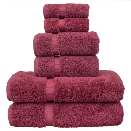 Luxury Hotel & Spa Quality Quick Dry 100% Turkish Cotton 700 GSM Eco Friendly Towel Bathroom and Kitchen Dobby Border Towels 2-Bath Towel 2-Hand Towel 2-Washcloth (Bundle Set of 6 Cranberry)