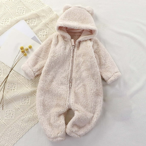 Cowsor Newborn Baby Bear Outfit With Fold-Over Mittens and Footies Girls Boys Winter Fleece Clothes Hooded Romper Snowsuit