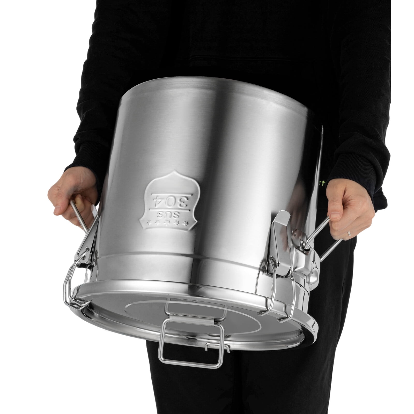 21L Silver Stainless Steel Dry/Wet Food Storage Container Airtight Canister W/ Handles for Restaurants