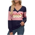 thumbnail image 2 of Wensltd Christmas Color Block Print V-Neck Blouse Women Long Sleeve Pullover Spring Fall Top, 2 of 3