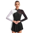 thumbnail image 6 of Aislor Women Sparkly Rhinestone Figure Skating Long Sleeve Lyrcial Ballet Dance Leotard Dress Black S, 6 of 7