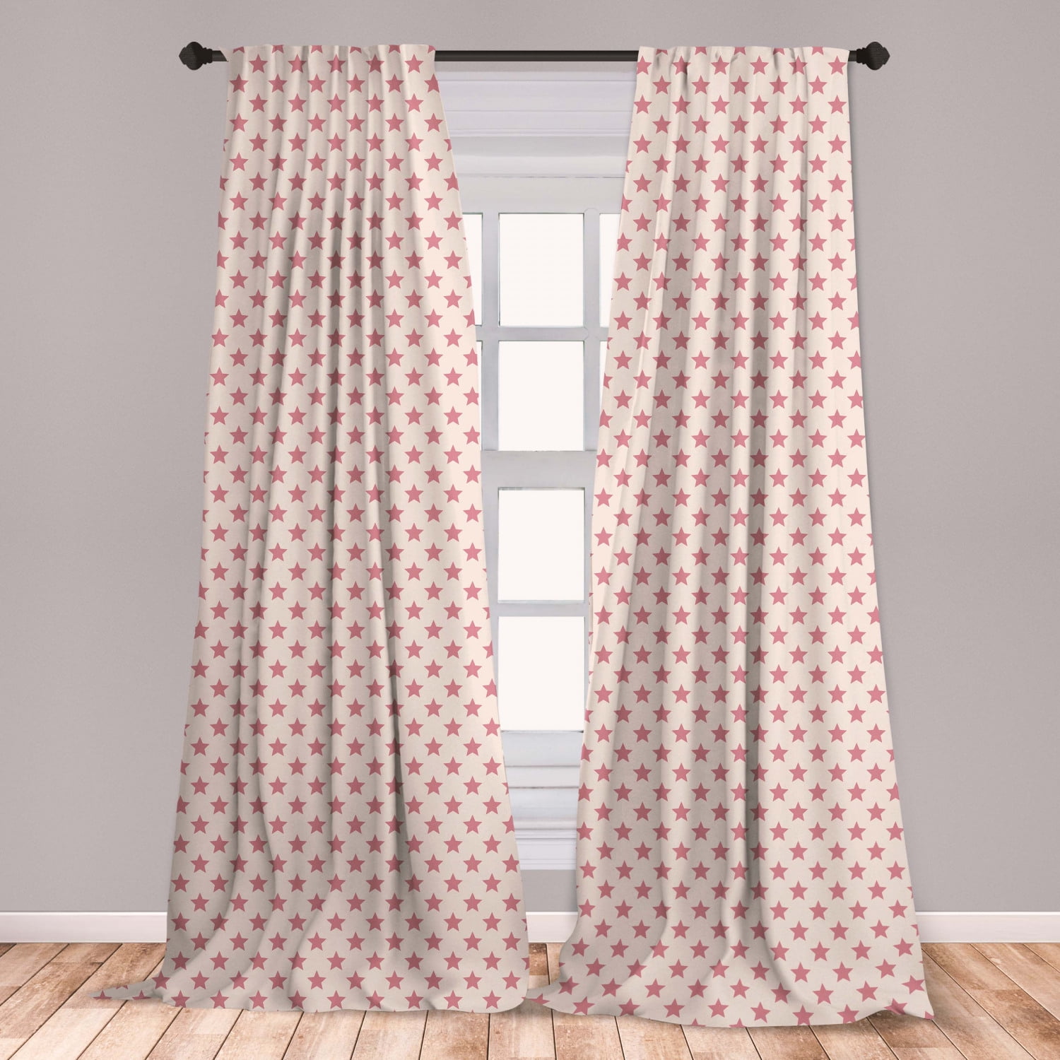 Pastel Curtains 2 Panels Set, Minimalistic Continuous Stars with Soft Tones in Symmetric Order