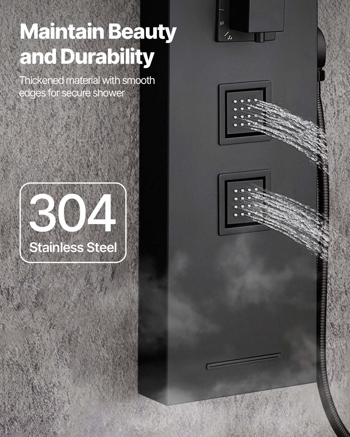 VEVOR Shower Panel Tower System with Rainfall Shower Head, 49 in Brushed Stainless Steel Shower Column, 4-Function Faucet, Wall-Mount Rain Massage System,with 4 Body Jets, Handheld,and Tub Spout