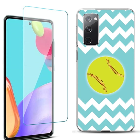 Slim-Fit Protective Phone Case for Samsung Galaxy S20 FE 5G Fan Edition, with Tempered Glass Screen Protector, by OneToughShield ® - Chevron/Softball