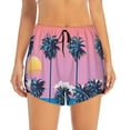 thumbnail image 3 of Uemuo Beach with Palm Trees Pattern Women's Athletic Shorts High Waisted Running Shorts with Liner Pockets Gym Elastic Workout Shorts-, 3 of 9