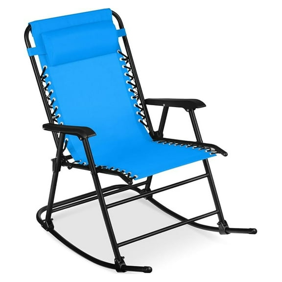 Outdoor Folding Rocking Chair, Lounge Chair, Patio Rocker w/Headrest Pillow - Aqua Blue