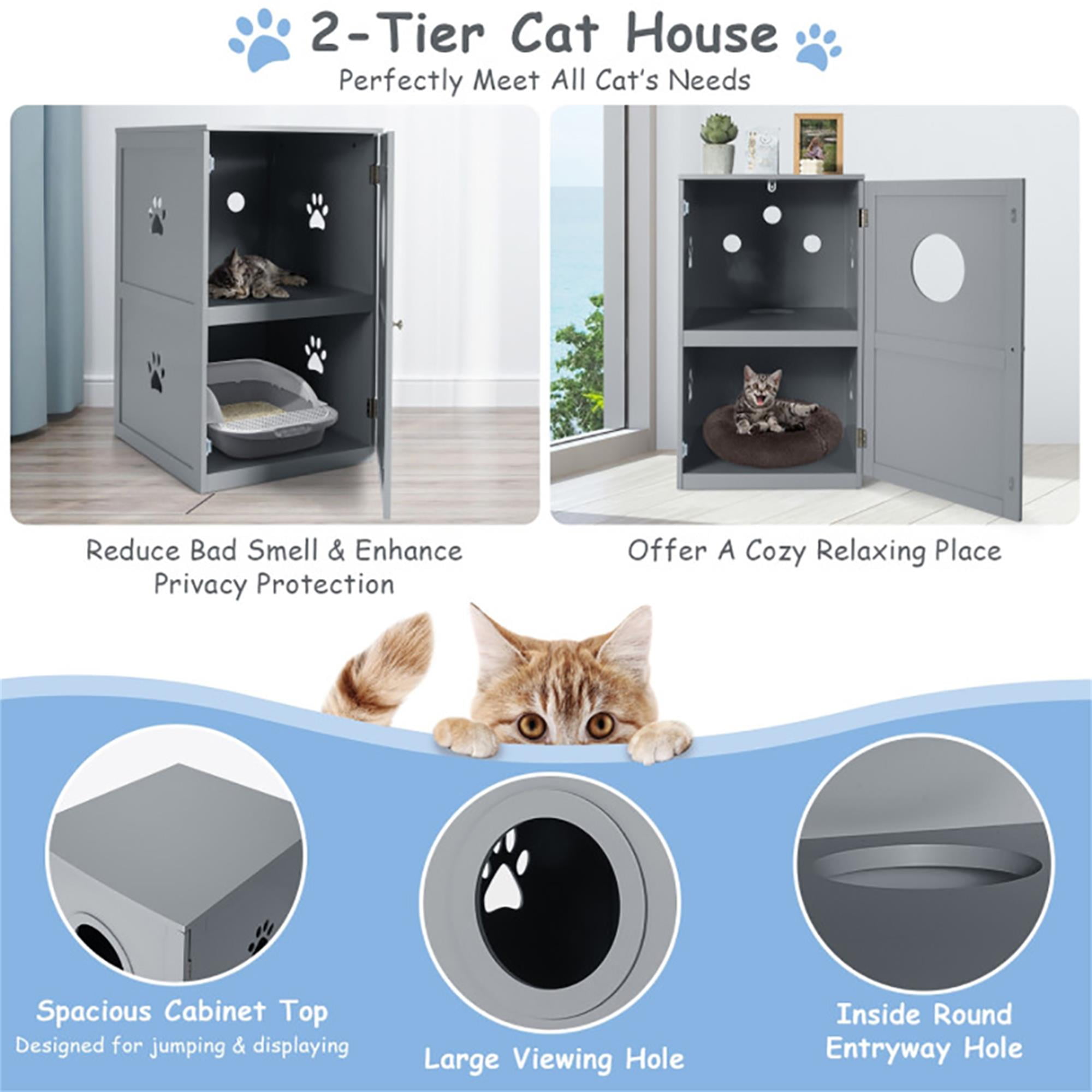 resenkos 36" 2-Story Furniture Style Cat Litter Box Enclosure, Hidden Cat Litter Box Furniture, Wood Cat House Washroom, Gray