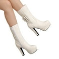 thumbnail image 5 of Bnwani Women Boots Fall Winter Fashion High-Heel Thick High Ankle Proof Versatile Casual Sweet Boot White Size 9, 5 of 5