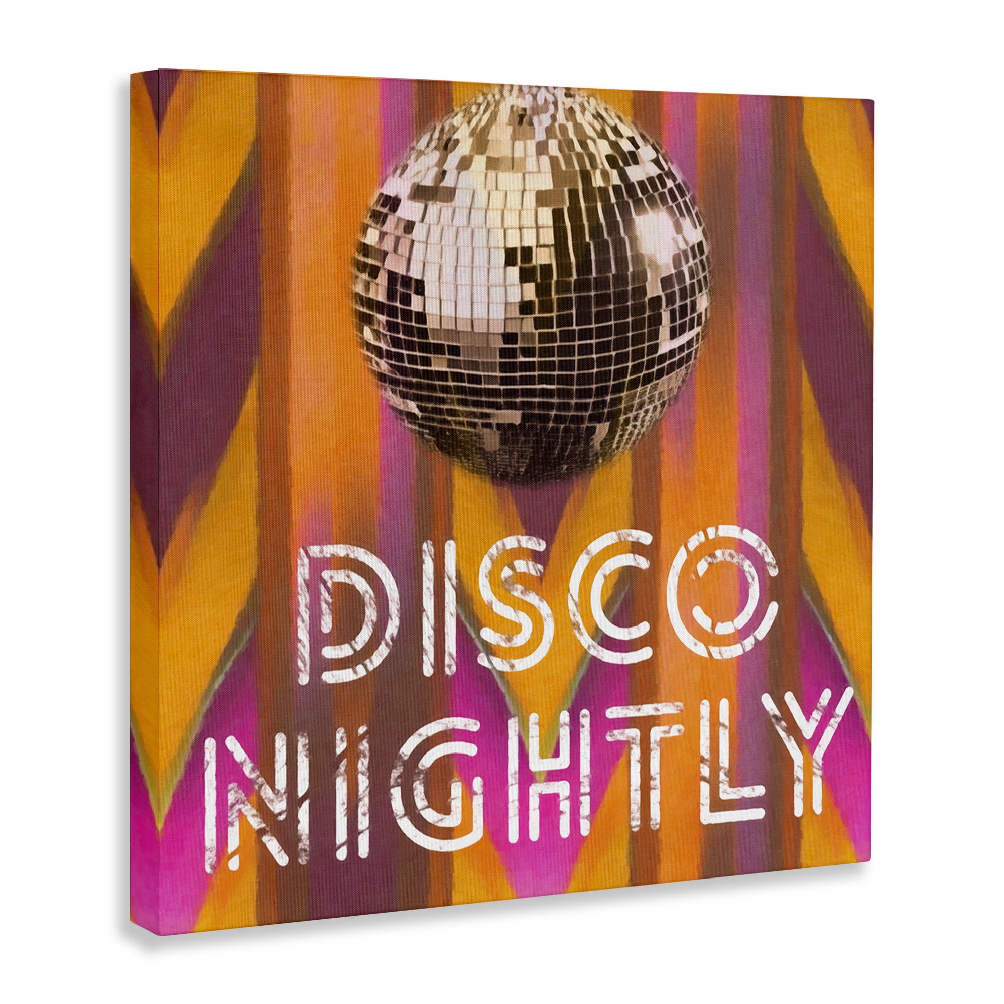 Stupell Industries Disco Nightly Retro Phrase Entertainment Painting Wrapped Canvas Art Print Wall Art, 17 x 17