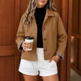 thumbnail image 5 of Women's Twill Button Down Cropped Jackets Fall Lapel Collar Rolled Long Sleeve Trendy Casual Crop Coats XS-XL, 5 of 7