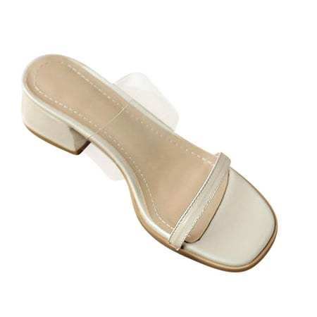 

UHUYA Womens Sandals Open Toe Mid Heels Slip on Mules Flat Shoes Ladies Beach Sandals Summer Non-Slip Causal Slippers White 40