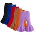 thumbnail image 4 of Kids Toddler Girls Spring Fall Jeans Flared Pants Solid Color with Pocket Flared Leggings Cotton Denim Pants for 1-6 Years Old, 4 of 9