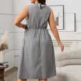 thumbnail image 5 of SMihono Women's Plus Size Sleeveless Striped Casual Dress, Ruched Crewneck Cinched Waist Summer Trendy Dresses with Pockets Gray XXXL, 5 of 9
