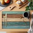 thumbnail image 2 of Placemats Set of 8, Teal Turquoise Wooden Woven Placemat, Linen Place Mats for Kitchen/Dining Tables, Rustic Retro Farmhouse Western Country Washable Table Mats for Party, 2 of 8