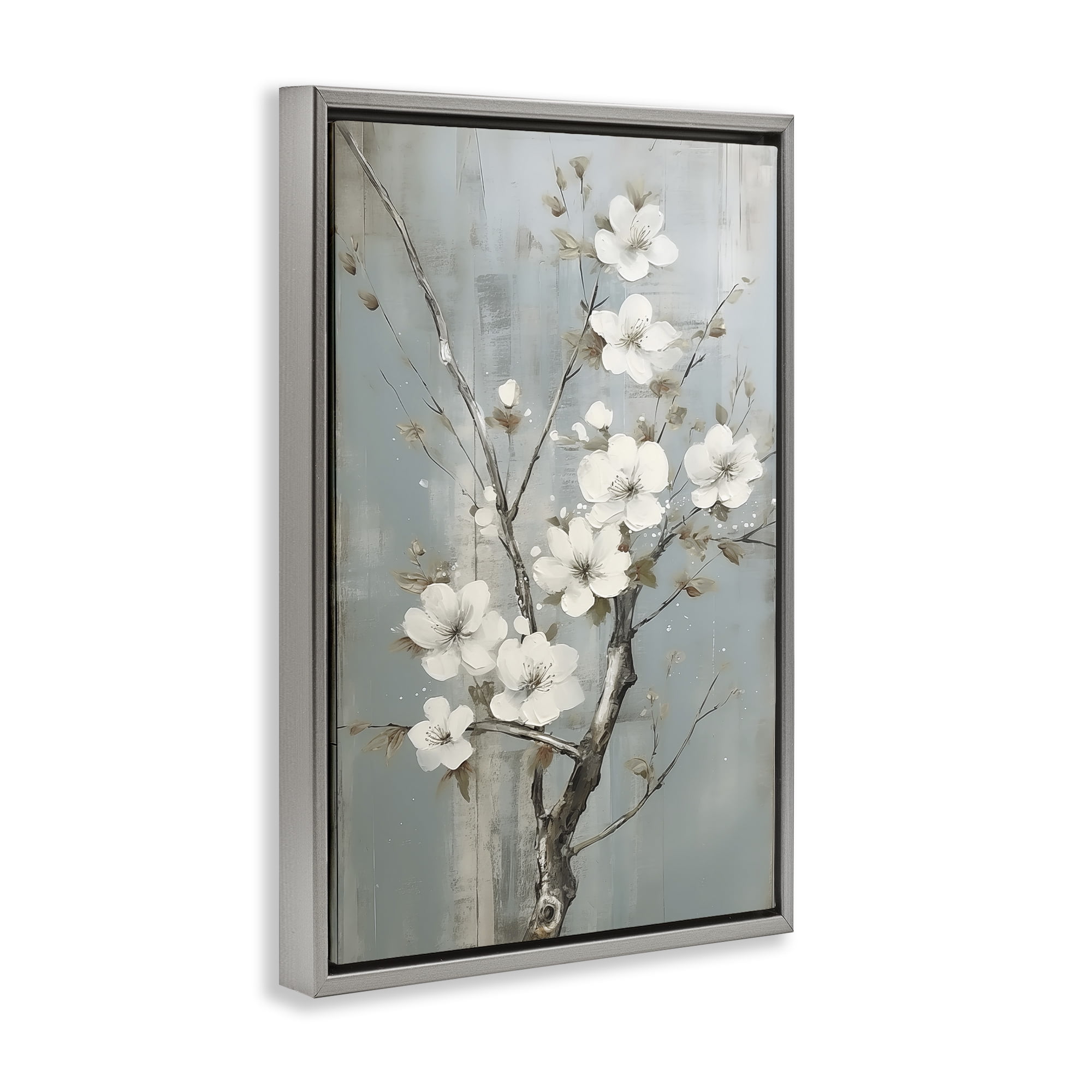 Stupell Industries White Apple Blossoms Botanical & Floral Painting Gray Floater Framed Art Print Wall Art, 21 x 31