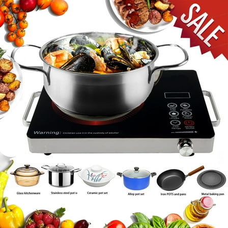 Portable Electric Cooktop 110V, 3500W Electric Stove Infrared Hot Plate with Knob Control, Single Burner Countertop Burner with Handle, 4-Hours Timing Setting, Compatible for All Cookwares