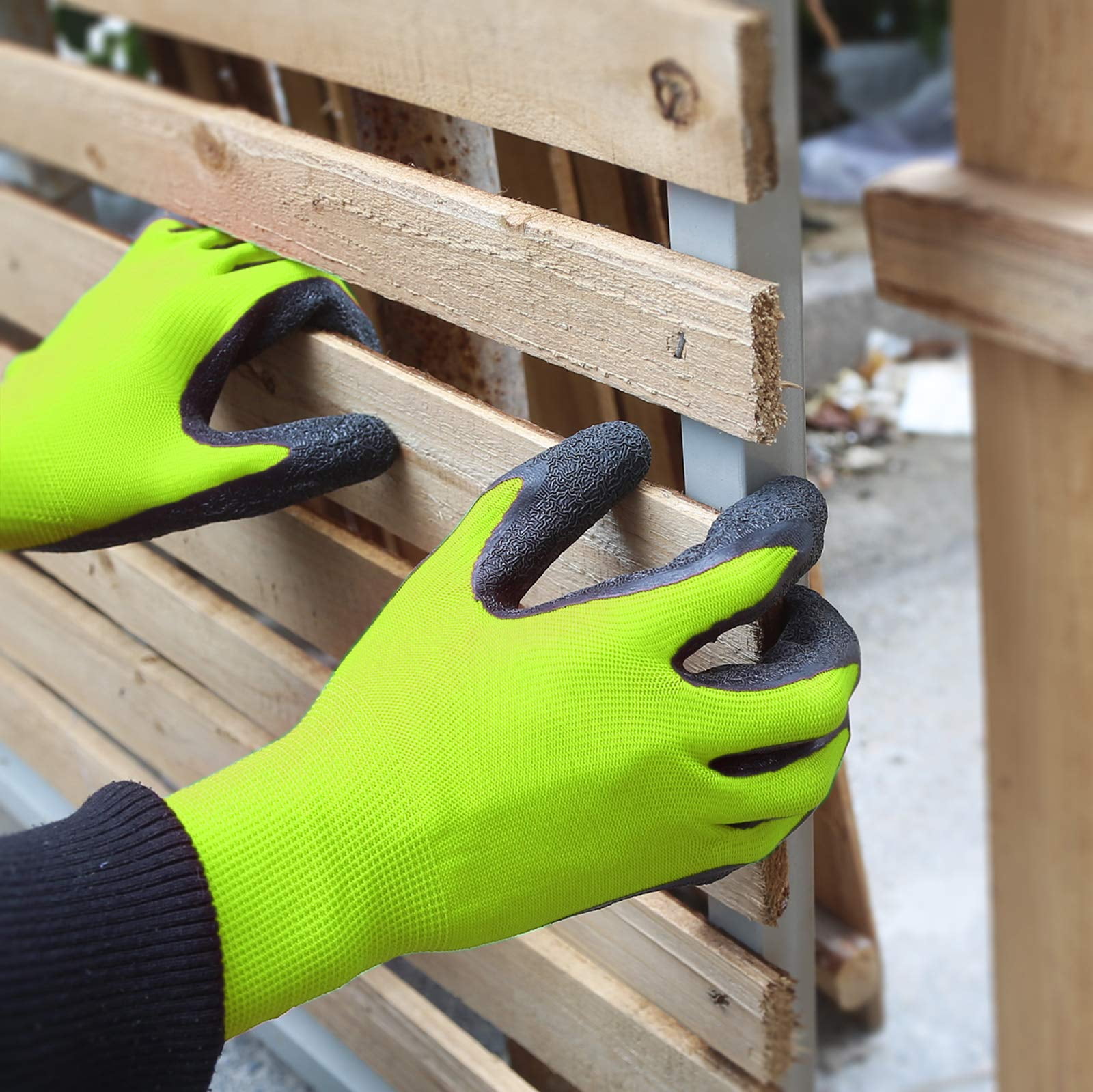 EvridWear 12 Pairs Latex Rubber Coated Safety Work Gloves Men Women Construction Warehouse Gardening (S)