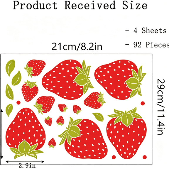 CCOCC Strawberry 92 Pieces Stickers, PVC Material, Waterproof, Custom Style, Wall Stickers