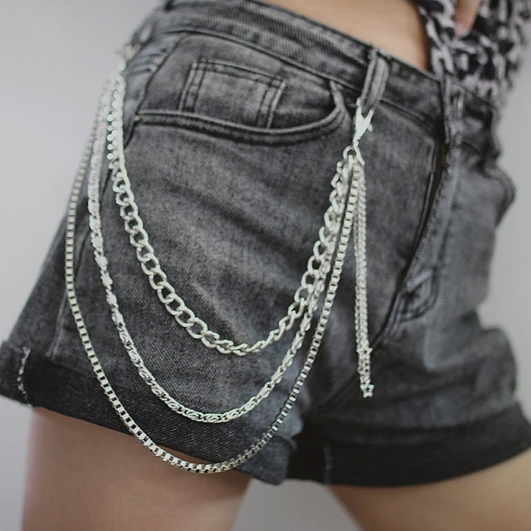 Womens Long Jeans Chains Silver Three Layers Long Pants Chain With