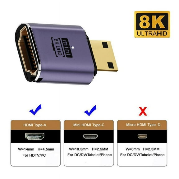 JSER Mini HDMI Male to HDMI 2.1 Female UHD Extension Gold Converter Adapter Support 8K 60hz HDTV
